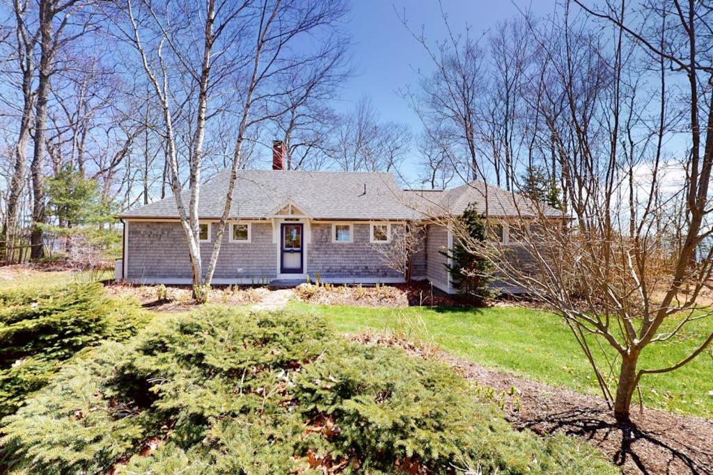 a small house in the middle of a yard at Oceanfront retreat with sunrise views, screened porch, & deck in Blue Hill