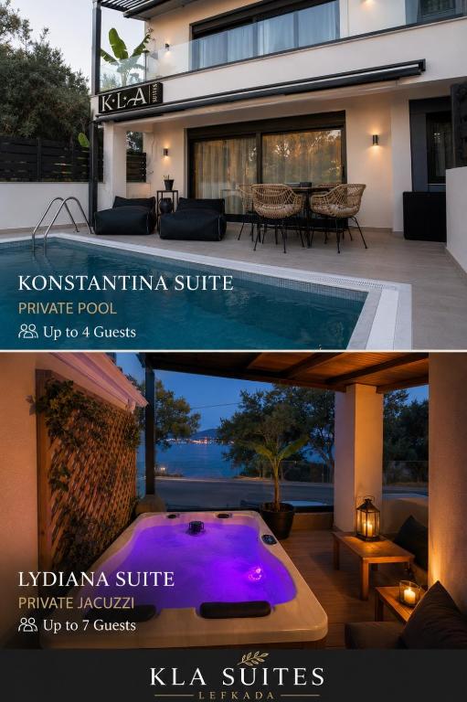 a house with a purple pool in front of it at KLA Luxury Boutique Suites by WESTBOOKING GR in Nikiana