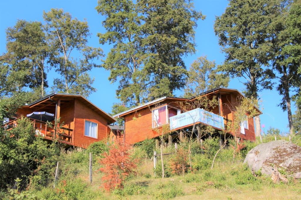 a house on a hill with trees in the background at Cabañas Rapallo in Licán Ray