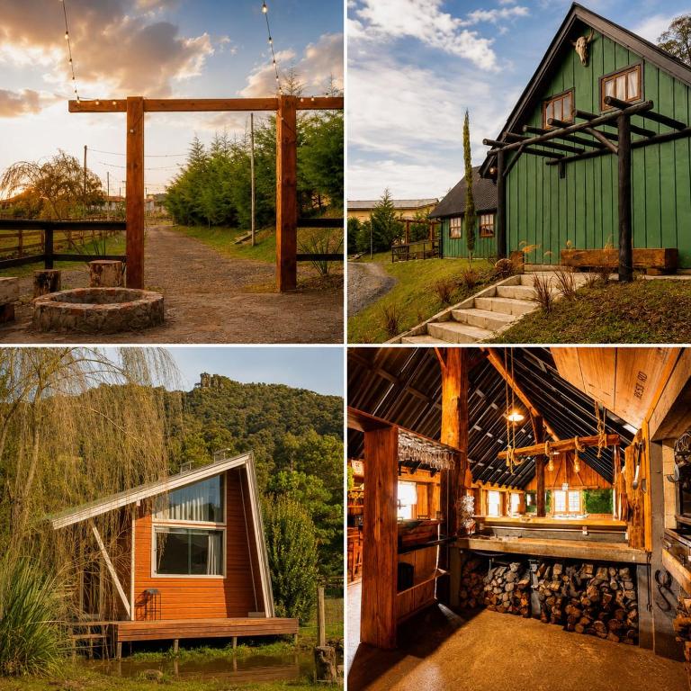 a collage of four pictures of a house at Alma de campo - hospedagem para casais e famílias e amigos in Rio Rufino