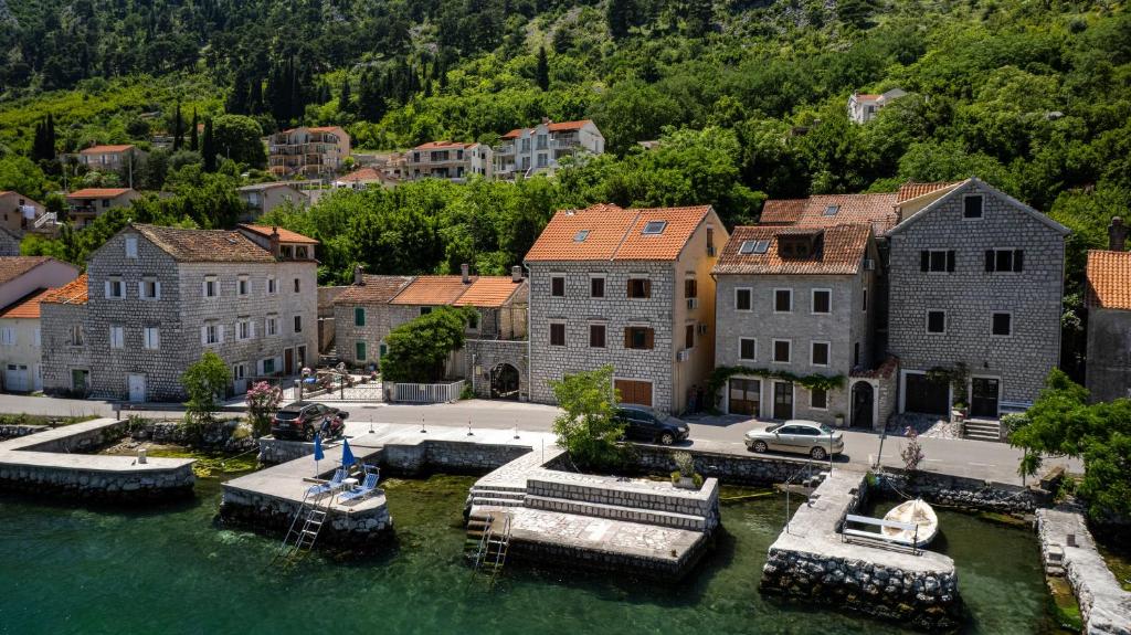 an aerial view of a town on the water at Historic Waterfront Apartment in Muo