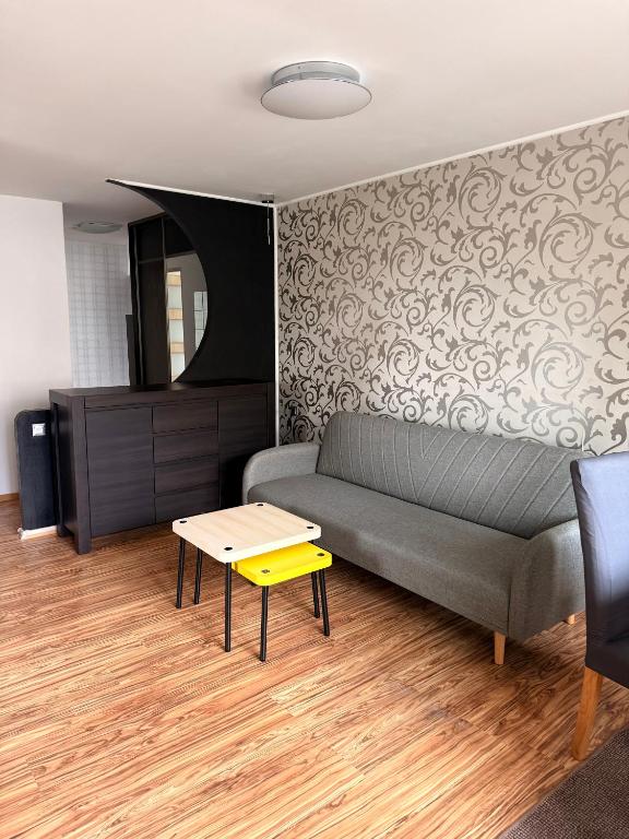 a living room with a couch and a table at Robotnicza 59 Old Town Apartment in Elblag