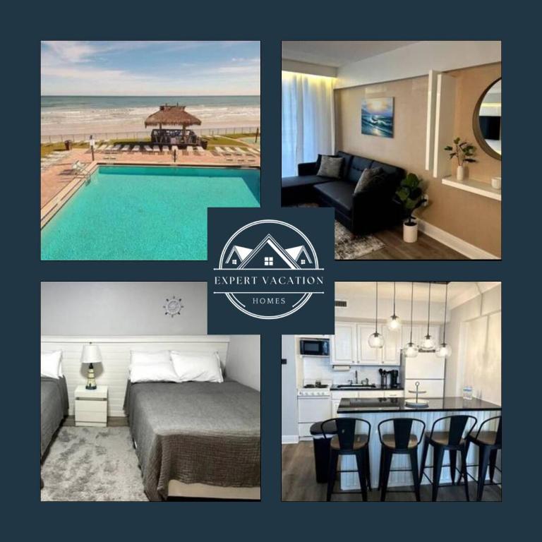 a collage of pictures of a living room and a bedroom at Ocean View Condo in Daytona Beach