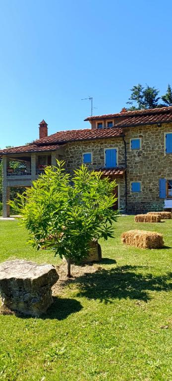a tree in front of a stone building at Country Hill B&B in Arezzo