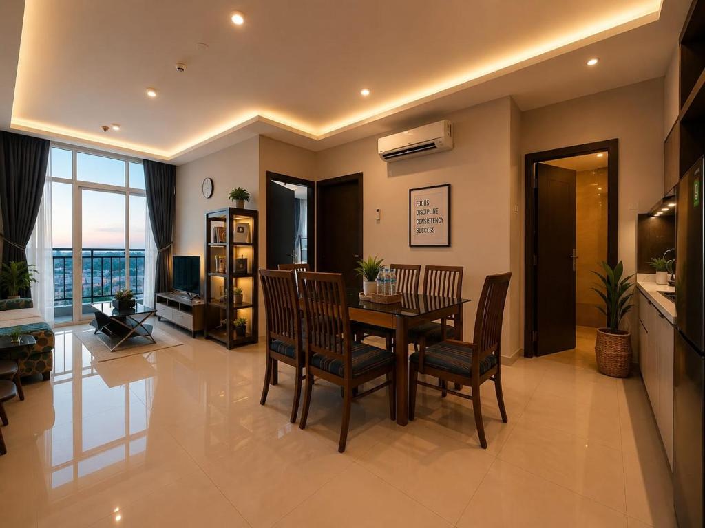 a kitchen and dining room with a table and chairs at ETERNITY FORMOSA 2BR BALCONY 76m2 in Jodoh