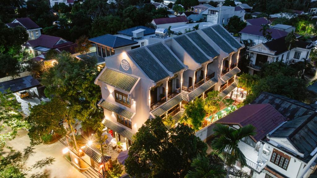 an overhead view of a building in a city at night at KunKin Boutique Garden Hue in Thôn Dương Xuân Hạ
