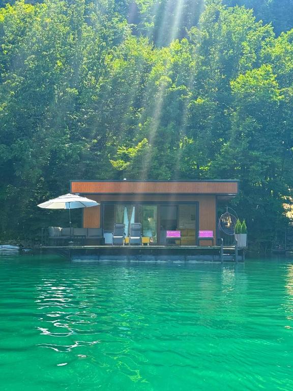 a house sitting on the edge of a body of water at Splav Zoi Perucac in Aluga