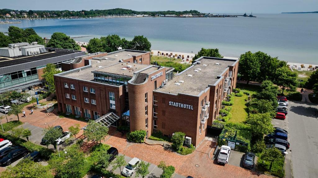 an overhead view of a building with a view of the water at Stadthotel Eckernförde in Eckernförde
