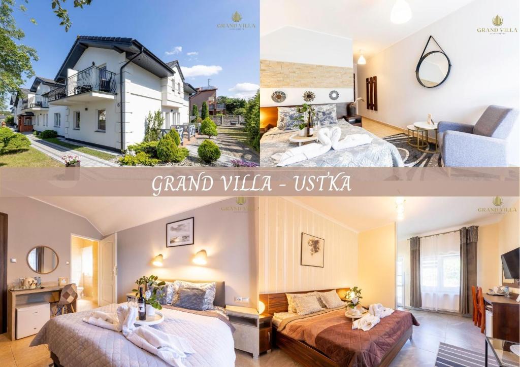 two pictures of a hotel room with two beds at GRAND VILLA USTKA- POKOJE z BALKONAMI I TARASAMI, PARKING W CENIE ! in Ustka