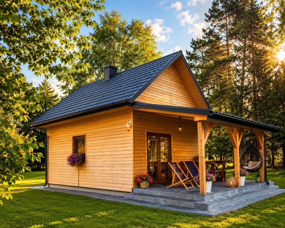 a tiny house with a porch and a gazebo at Brzozowe Zacisze in Narol