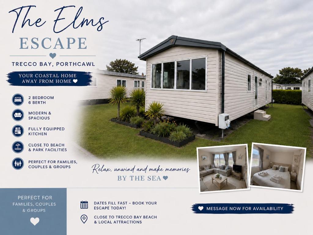 a flyer for a tiny house escape at The Elms Escape in Porthcawl