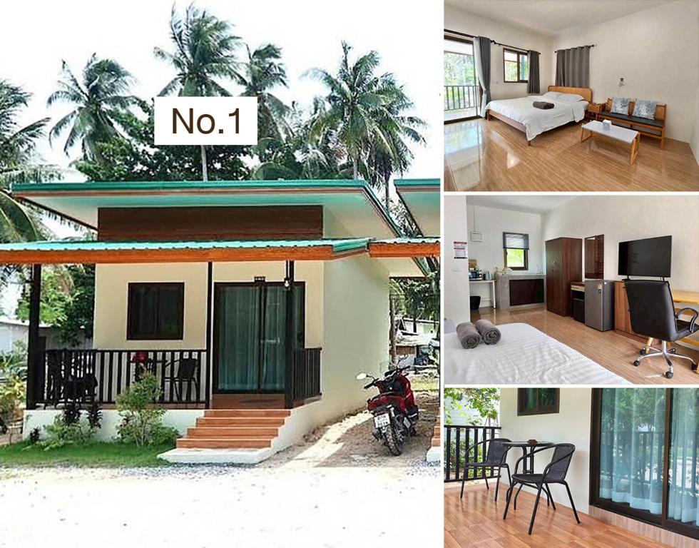 a collage of pictures of a house with no at First light beach bungalow in Ko Phangan