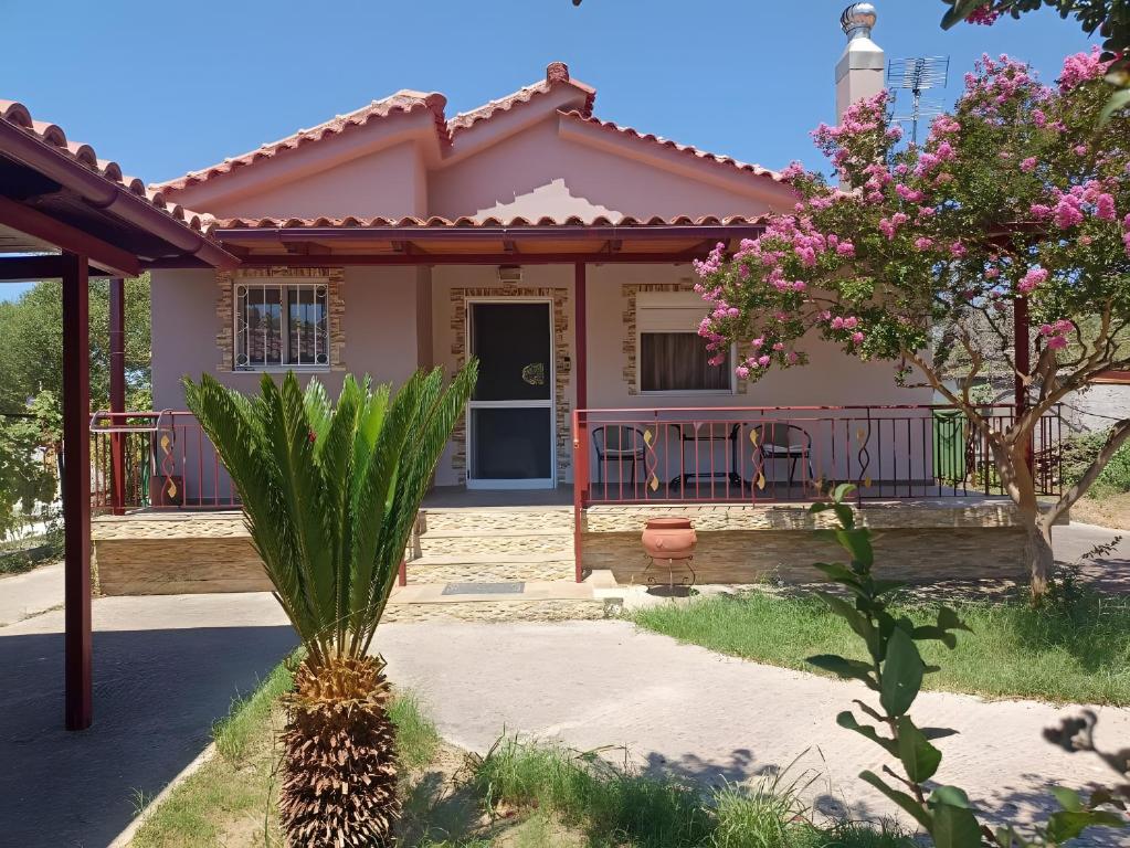 a house with a palm tree in front of it at Emis house krioneri in Lapanayoí