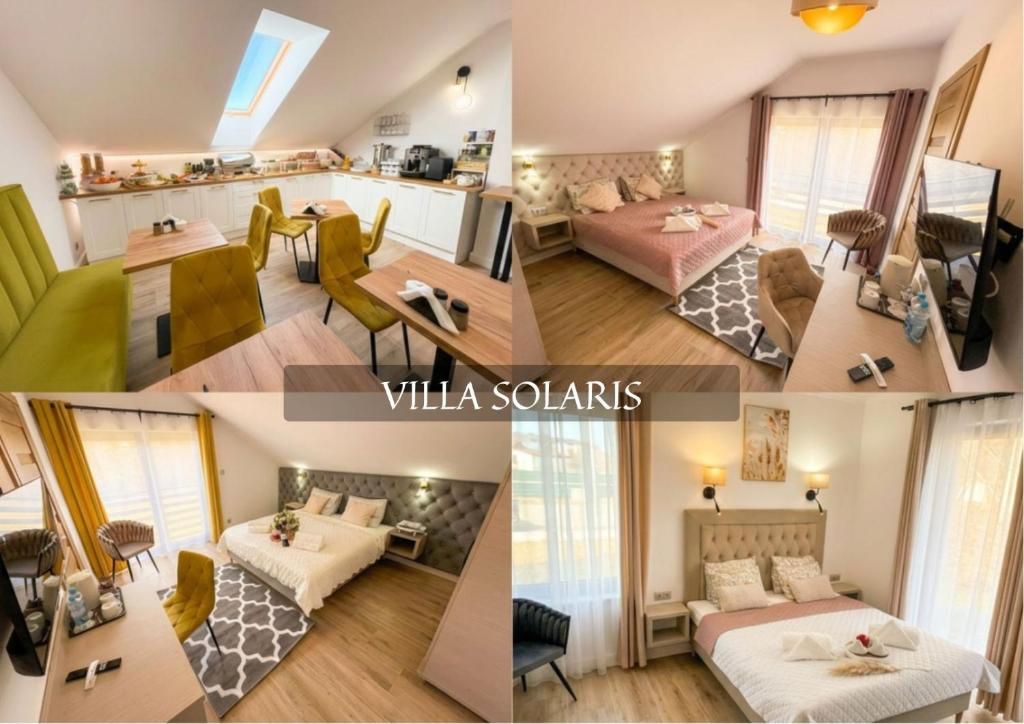 a collage of four pictures of a room at VILLA SOLARIS Ustka - PENSJONAT Z 2026R,ROWERY GRATIS, WYPOCZYNEK tylko DLA DOROSŁYCH ! in Ustka