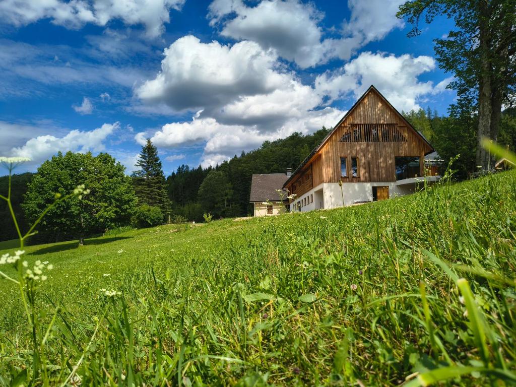 an old barn on a hill in a field at Das Kothberg in Lunz am See