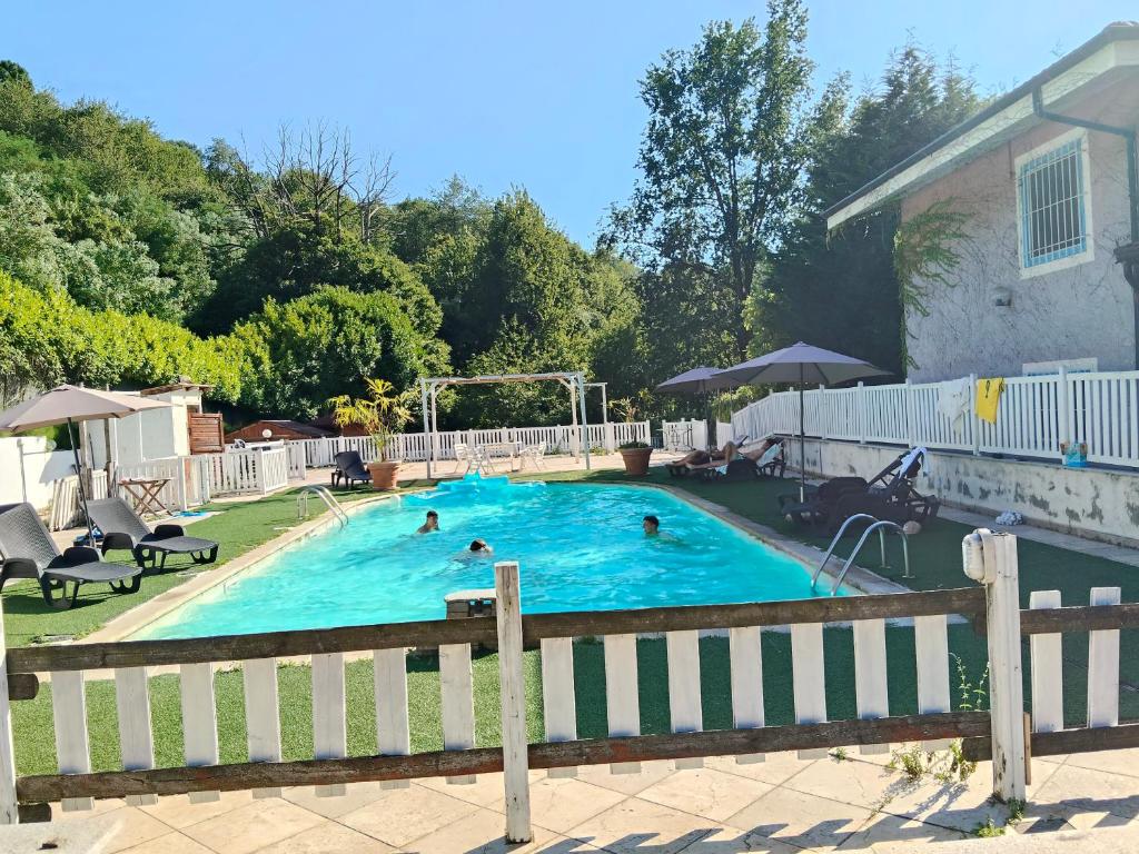 eine Gruppe von Menschen in einem Schwimmbad in der Unterkunft la sequoia in Castagneto Po