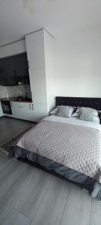 a bedroom with a large bed with white cabinets at Apartament 59 JUSTI in Zator