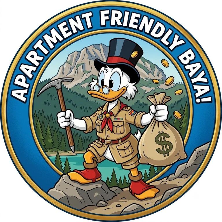 Eine Comic-Ente mit Hut, die einen Geldsack hält in der Unterkunft Apartment Baya Friendly in Žabljak