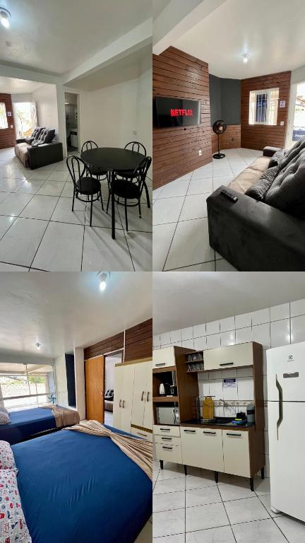 four pictures of a living room and a bedroom at 11-Casa espaçosa com garagem e Wi-Fi in São Leopoldo