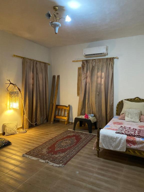 a bedroom with a bed and a rug on the floor at El Rabwa Rooms in Alexandria