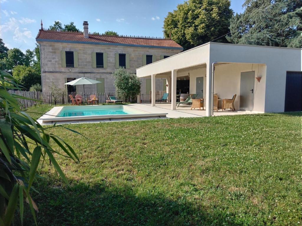 a house with a swimming pool in a yard at la caquetoire in Les Églisottes-et-Chalaures