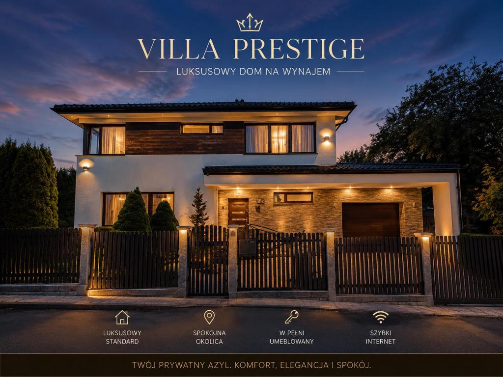 a villa prestige house at night with lights at The Royal Residence in Wałbrzych