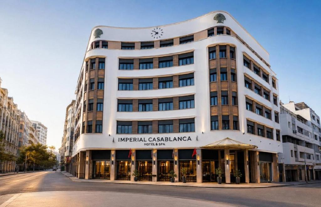 a large white building on a city street at Imperial Casablanca Hotel & Spa in Casablanca