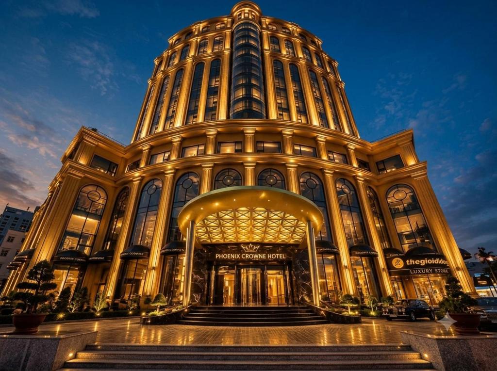 a large building with stairs in front of it at Phoenix Crowne Vinh Hotel in Vinh