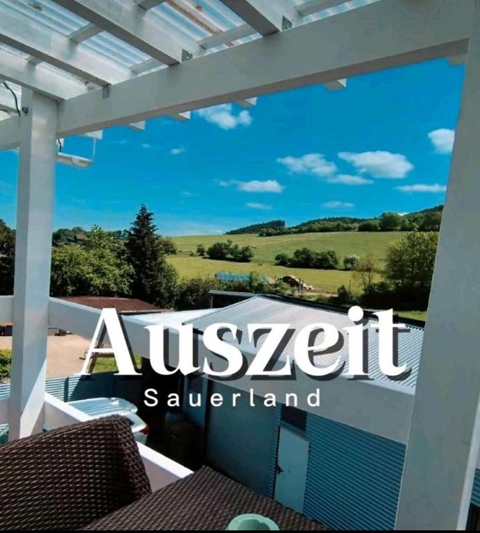 a sign for a austrett savannah on a patio at Auszeit Sauerland in Schmallenberg