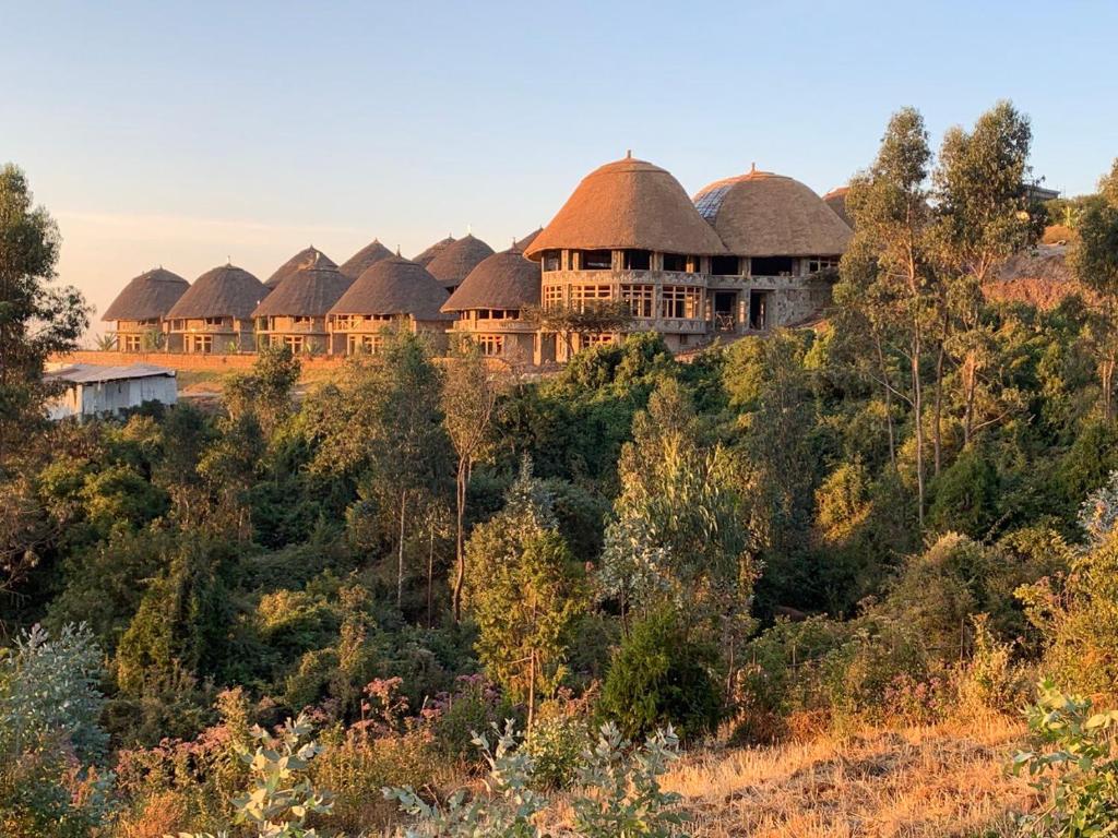 a row of houses with thatched roofs on a hill at Belema Resort & Spa in Jemo