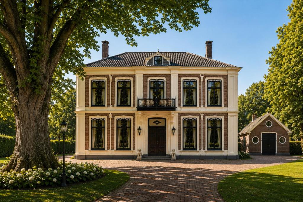 a large house with a tree in front of it at Villa Abbekerk - Bed & Breakfast in Abbekerk