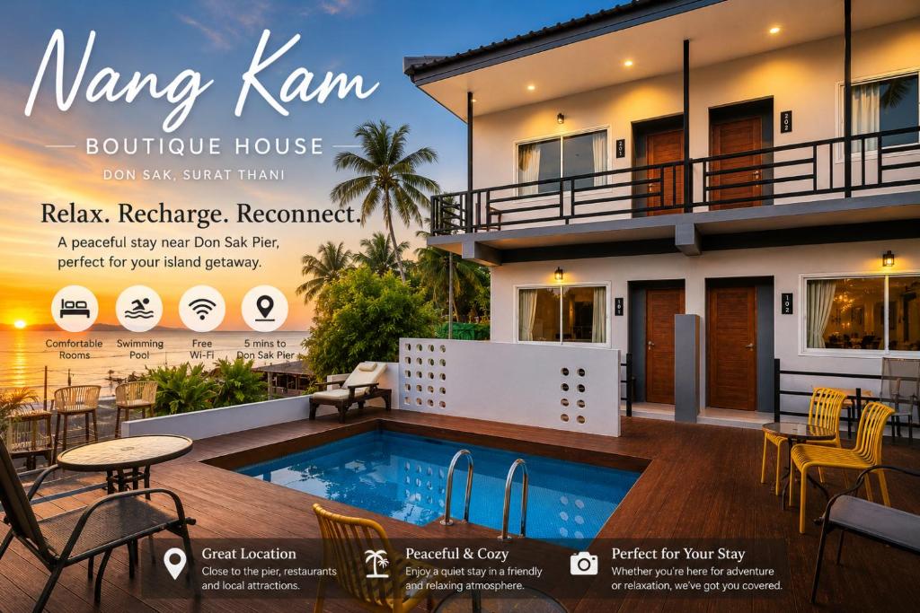 a magazine advertisement for a luxury house with a swimming pool at Nangkam Boutique Donsak in Ban Pheng Krong