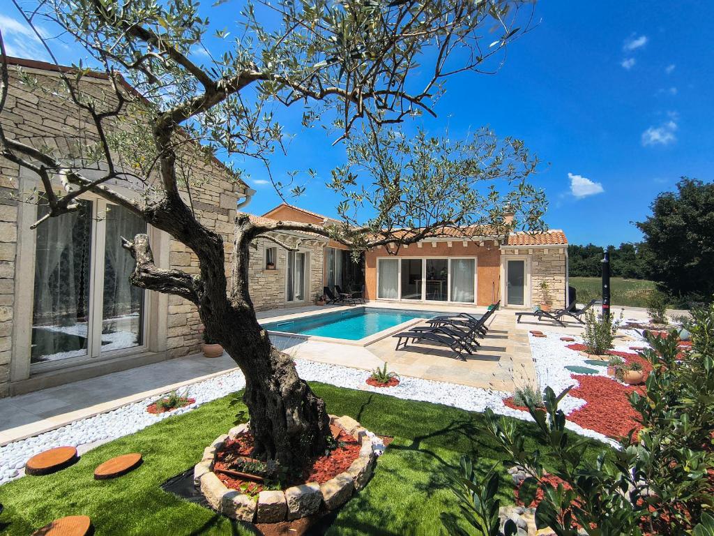 a house with a pool and a tree in the yard at Villa Stonica in Kringa