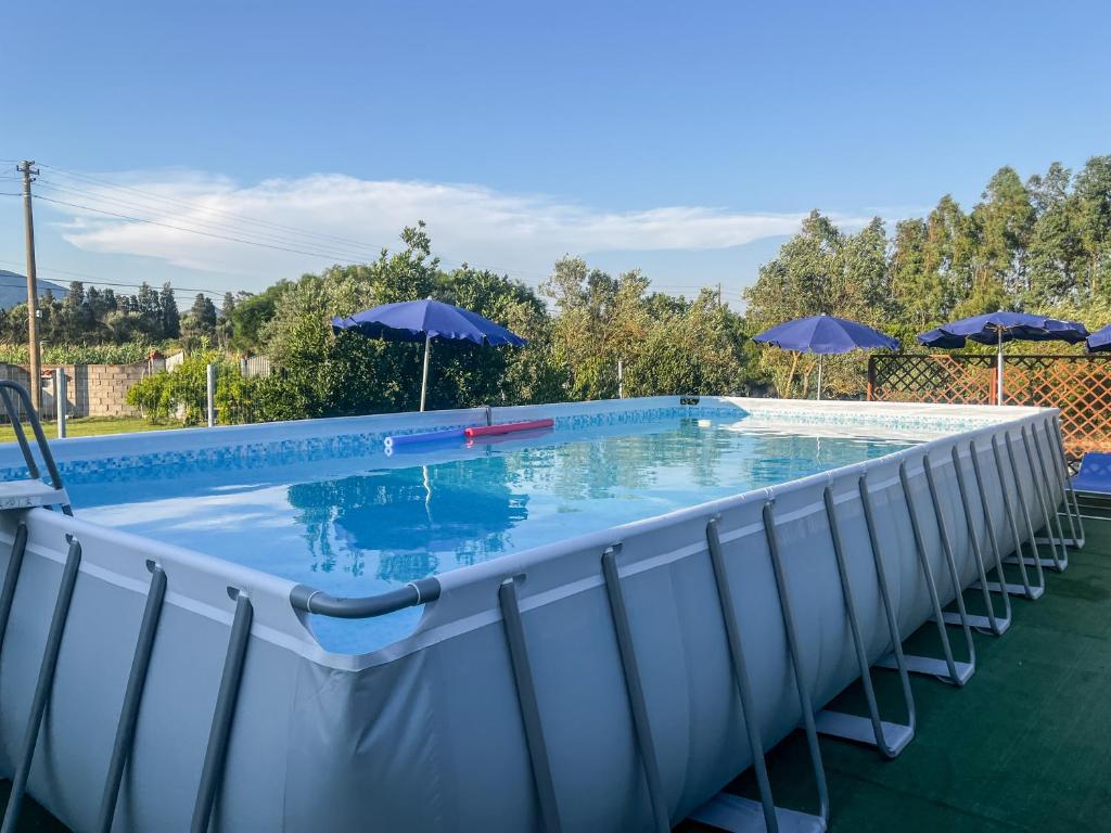 a large swimming pool with chairs and umbrellas at Casa Gli Allori in Iglesias
