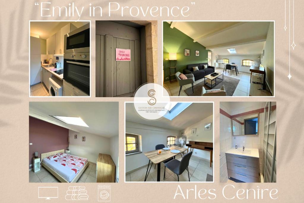 a collage of photos of a living room and an apartment at Emily in Provence Arles Centre in Arles
