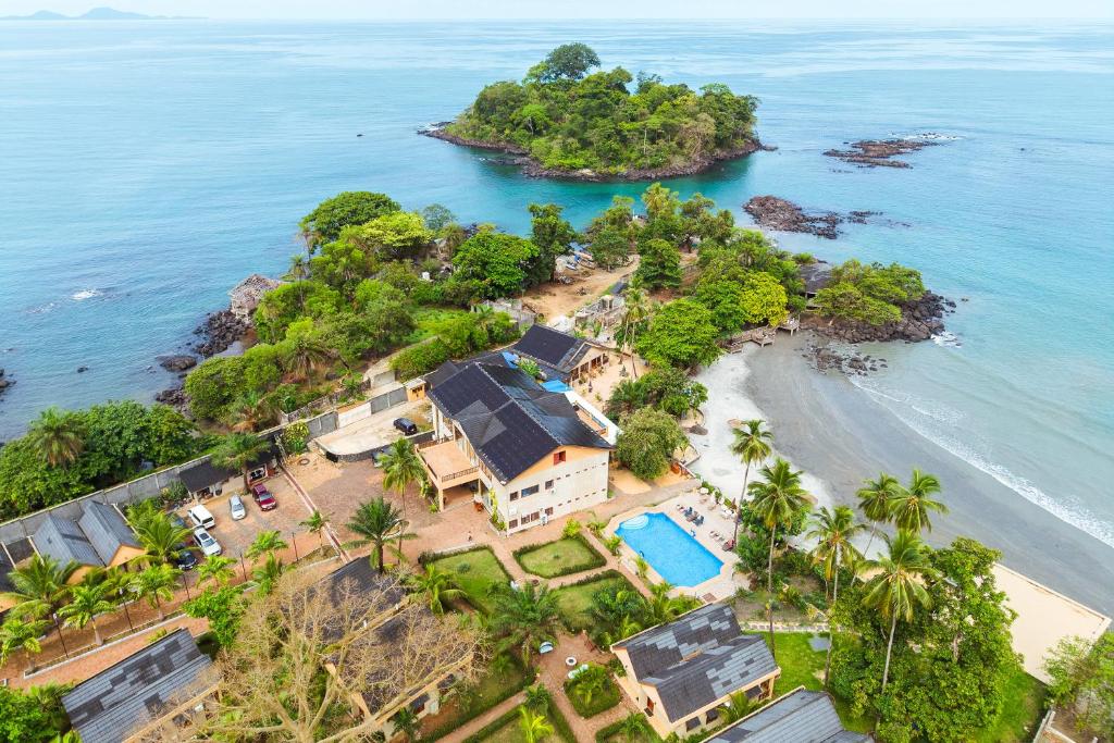 an aerial view of a resort on a beach at Mozza Beach Resort in York