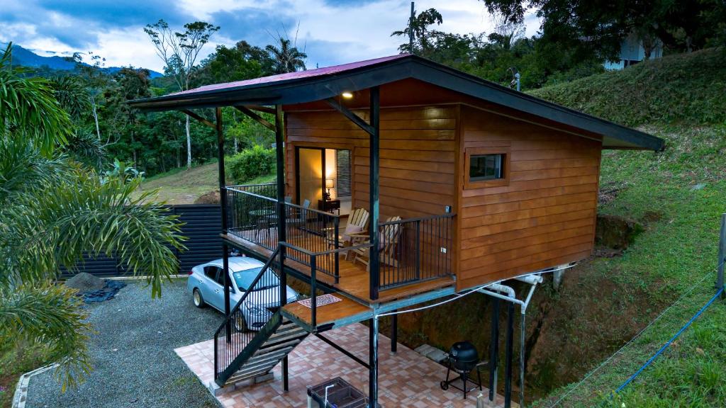 a tiny house with a staircase leading up to it at Cabaña El Sargento in San Francisco