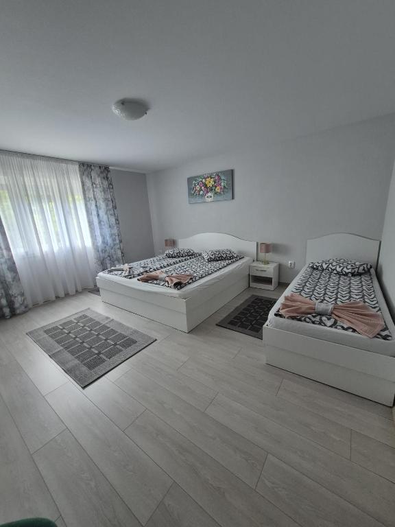 two beds in a room with two mattresses at Casa De Oaspeti Anna in Sovata