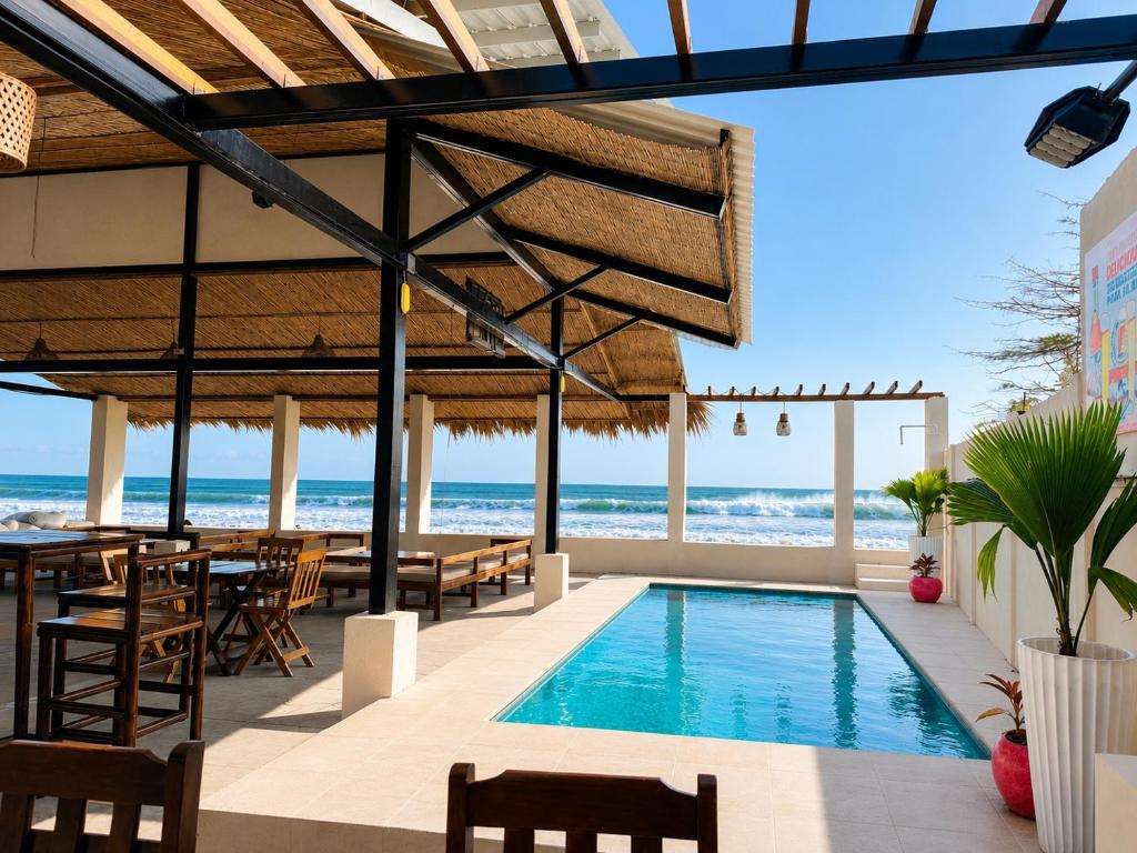 a resort with a swimming pool and the beach at Hotel Yaltas Inn in Tola