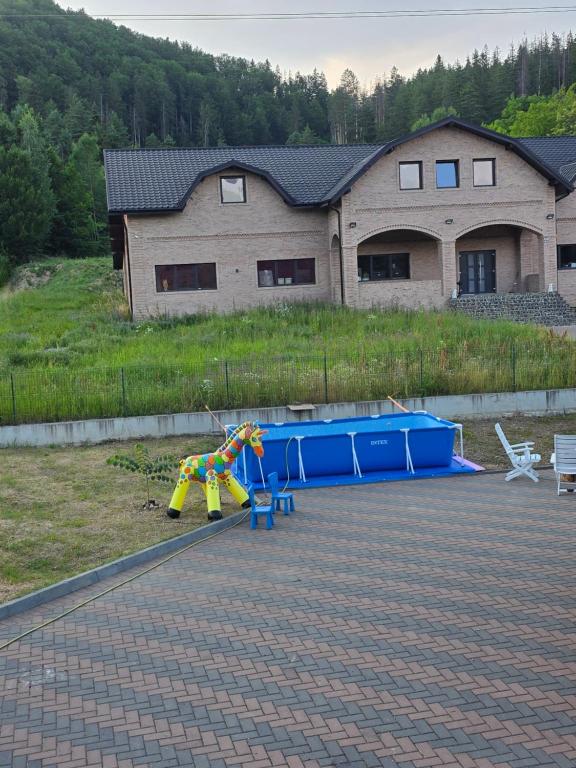 a playground in front of a house at Happy Family in Suceviţa