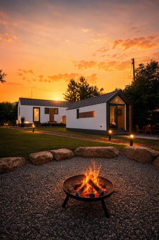 a fire pit in a yard in front of a house at Aktivurlaub im Schwarzwald Natur Sport und Erholung in Efringen-Kirchen