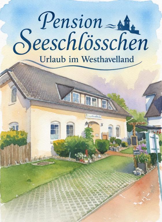 a drawing of a house with the words at Pension Seeschlösschen in Semlin
