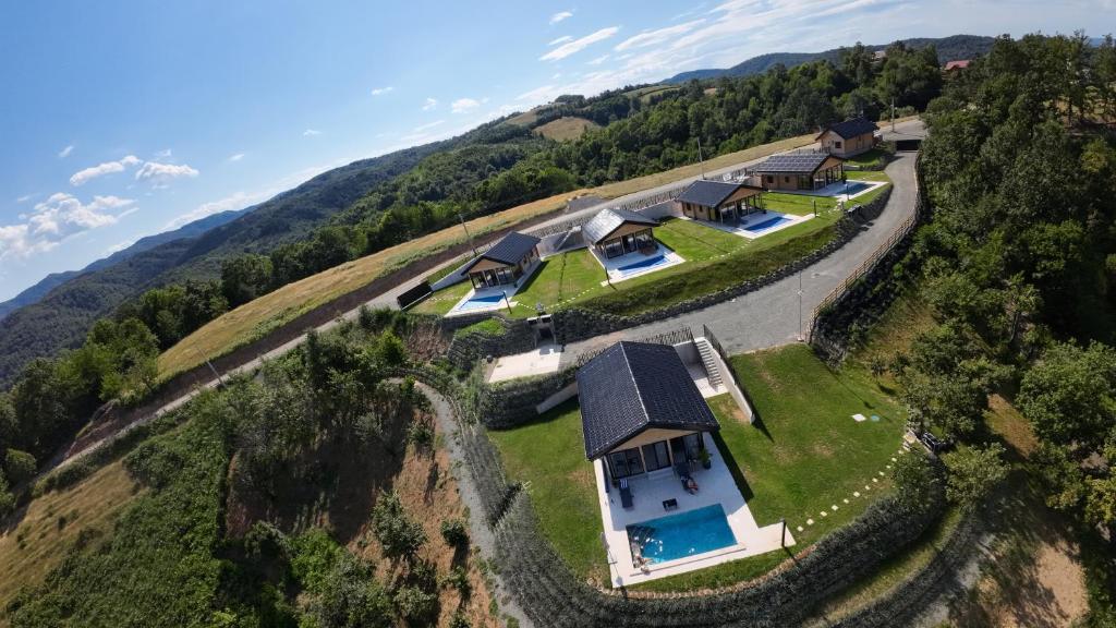 an aerial view of a house on a hill at Kozara Panoramic Resort in Bosanska Gradiška