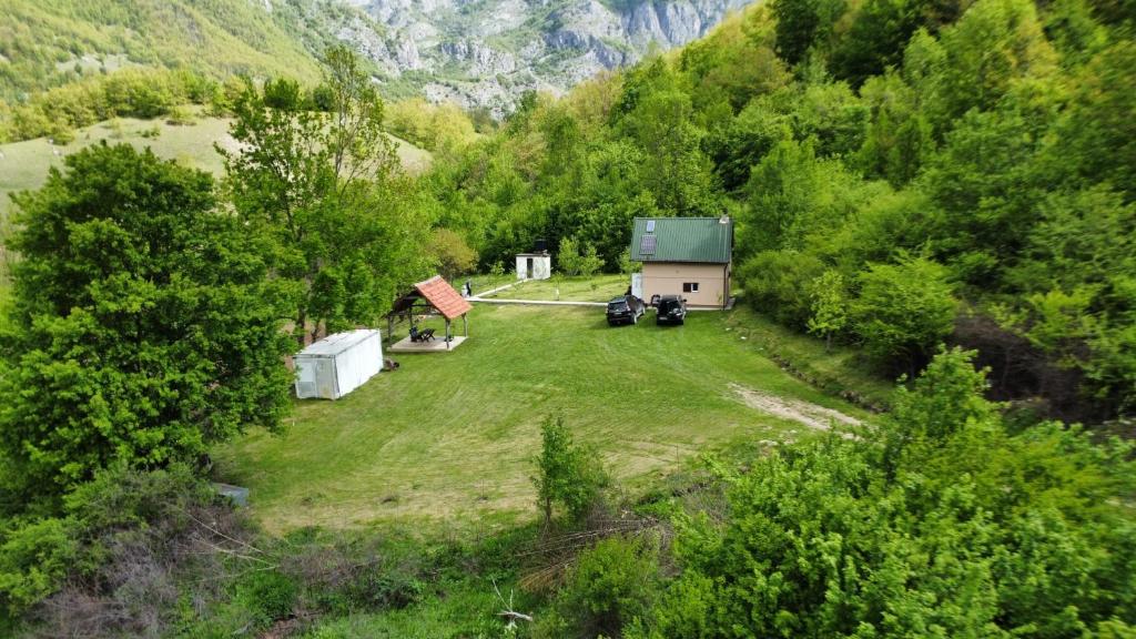 an aerial view of a yard with a house and trees at Pridvorica in Gacko