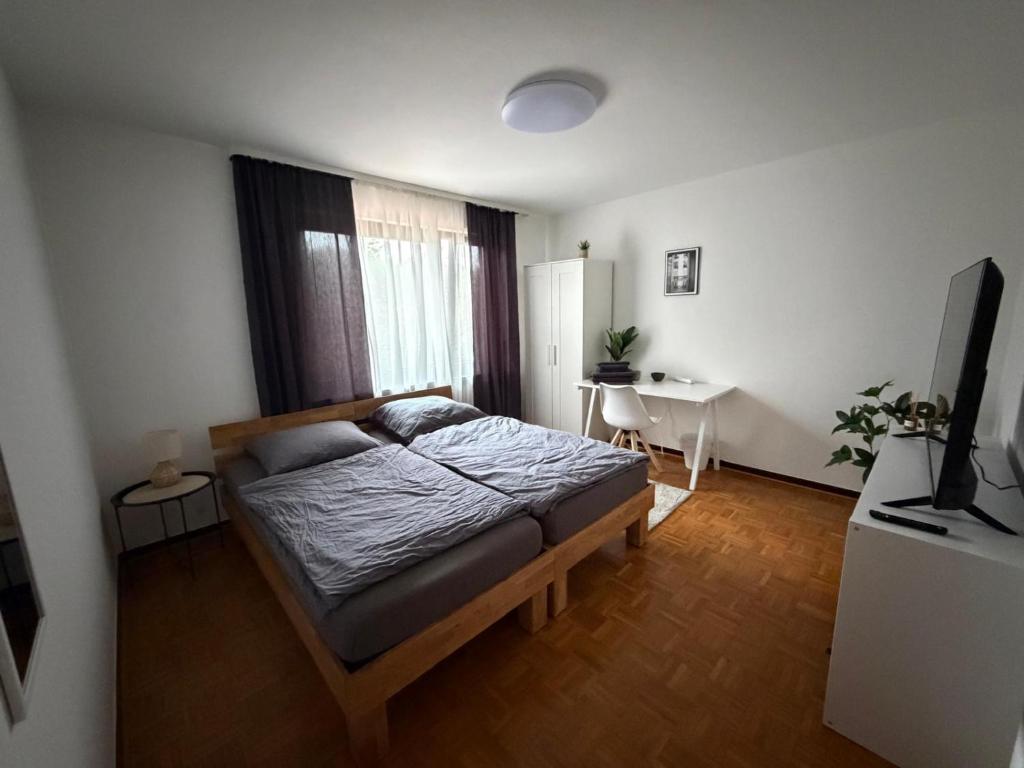 a bedroom with a bed and a television in it at Landhaus zur Sonne in Bad Camberg