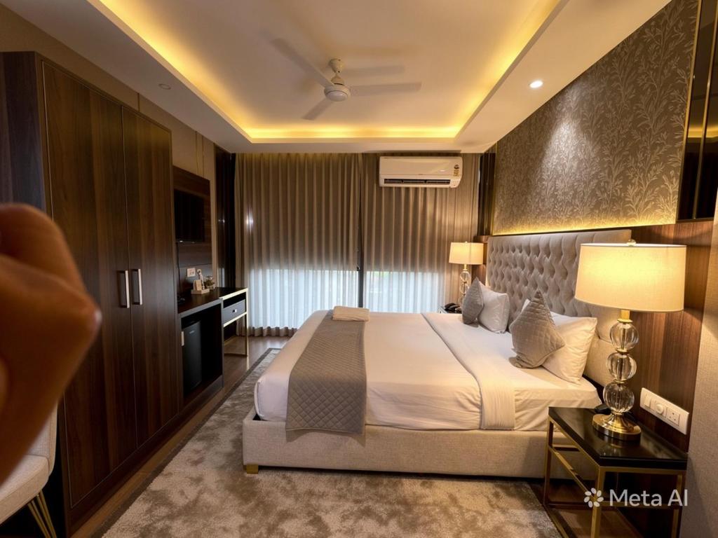 a bedroom with a large bed in a hotel room at Hotel Galaxy international Delhi igi Airport Free pickup in Ghaziabad