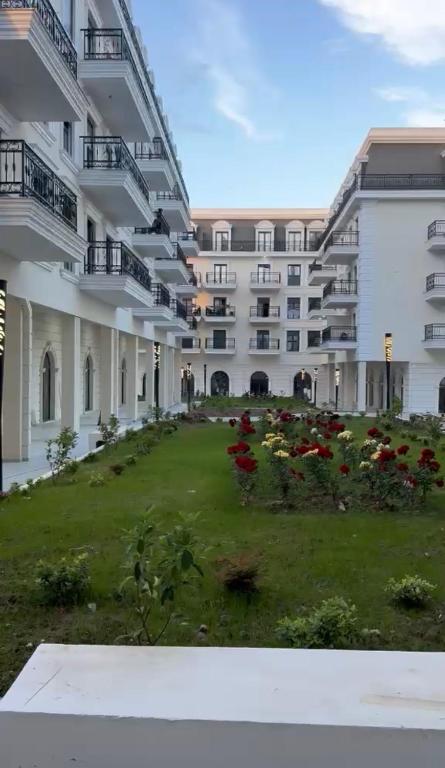 a view of the courtyard of a building at Aura Stay Apartment in Tirana
