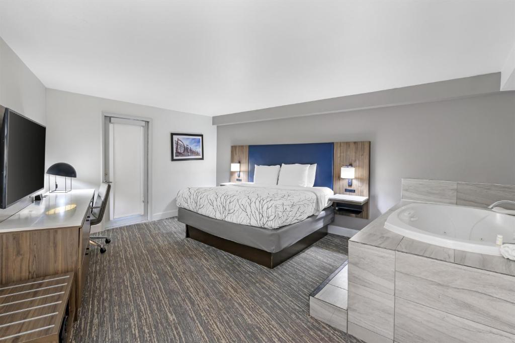 a hotel room with a bed and a bath tub at Best Western Denver East in Denver