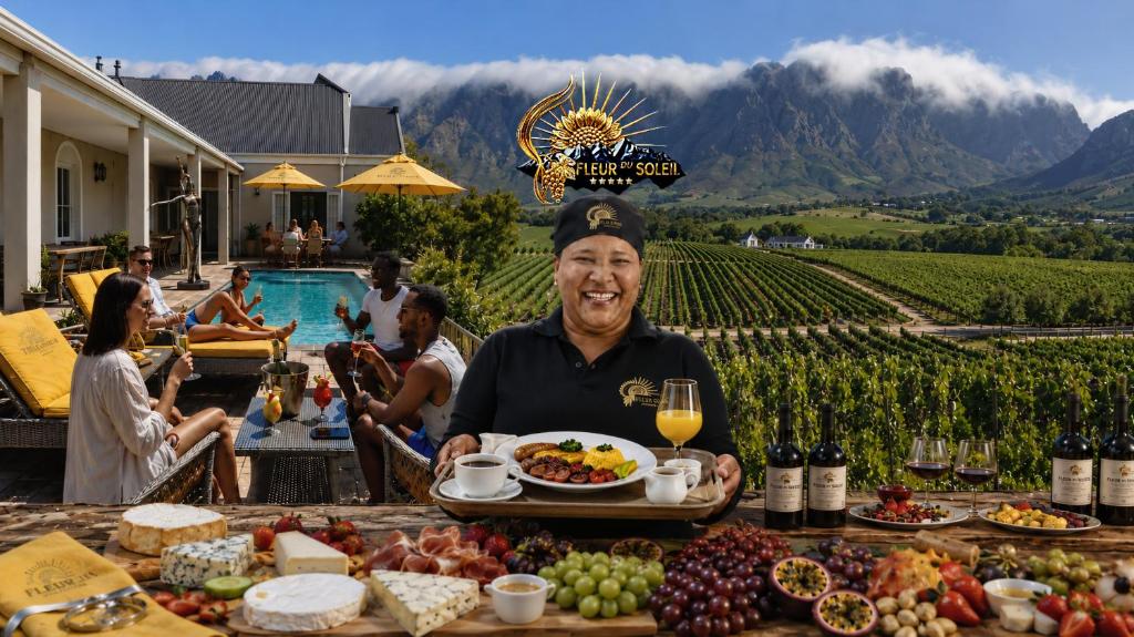 a man sitting at a table with a plate of food at Fleur du Soleil Luxury Guesthouse in Franschhoek
