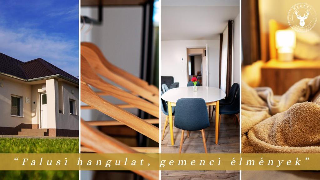 a collage of four pictures of a house at Rezéti vendégház in Pörböly